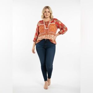 Valerie Stevens Red and Orange Paisley Blouse